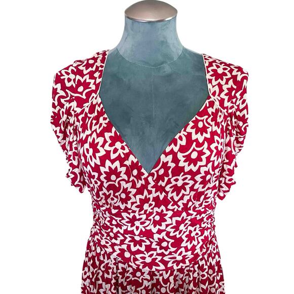 Ric Rac Anthropologie Womens Stellaflora Dress Red White Floral Silk Blend Sze M - Picture 2 of 9